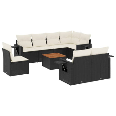 vidaXL Salon de jardin 9 pcs avec coussins Noir Résine tressée