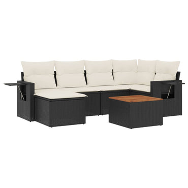 vidaXL Salon de jardin 7 pcs avec coussins Noir Résine tressée