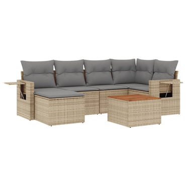 vidaXL Salon de jardin 7 pièces avec coussins en résine tressée beige
