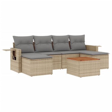 vidaXL Salon de jardin 7 pièces avec coussins en résine tressée beige