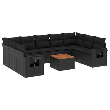 vidaXL Salon de jardin 10 pcs avec coussins Noir Résine tressée