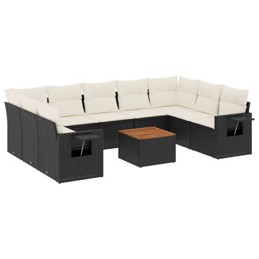 vidaXL Salon de jardin 10 pcs avec coussins Noir Résine tressée
