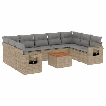 vidaXL Salon de jardin 10 pcs avec coussins beige résine tressée