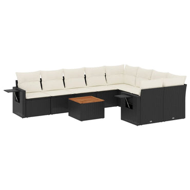 vidaXL Salon de jardin 10 pcs avec coussins Noir Résine tressée