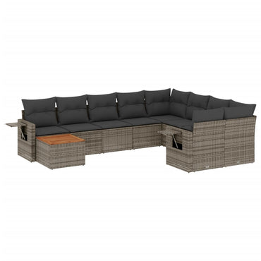 vidaXL Salon de jardin 10 pcs avec coussins résine tressée gris