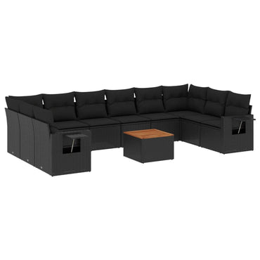 vidaXL Salon de jardin 11 pcs avec coussins Noir Résine tressée