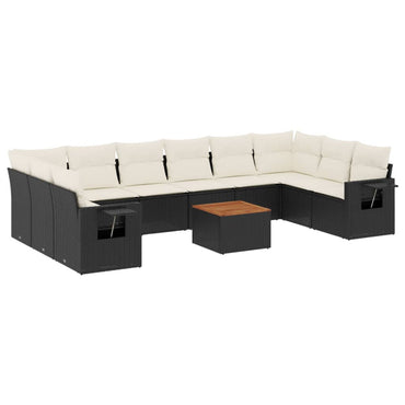vidaXL Salon de jardin 11 pcs avec coussins Noir Résine tressée