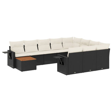vidaXL Salon de jardin 11 pcs avec coussins Noir Résine tressée