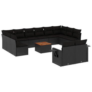 vidaXL Ensemble de canapés de jardin 13 pièces avec coussins résine tressée noire
