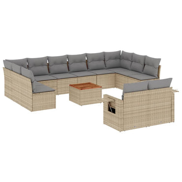vidaXL Salon de jardin 13 pcs avec coussins Résine tressée Beige