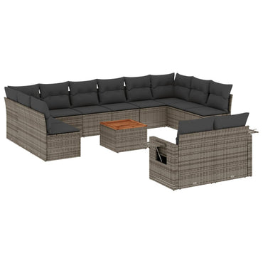vidaXL Salon de jardin 13 pcs avec coussins Résine tressée Gris