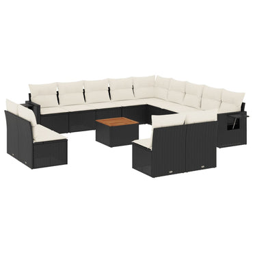 vidaXL Ensemble de canapés de jardin 14 pcs avec coussins résine tressée noire