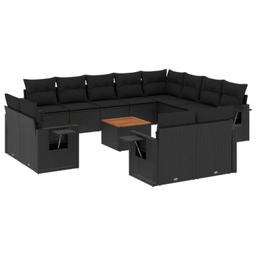 vidaXL Ensemble de canapés de jardin 13 pièces avec coussins résine tressée noire