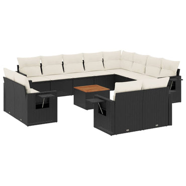 vidaXL Ensemble de canapés de jardin 13 pièces avec coussins résine tressée noire