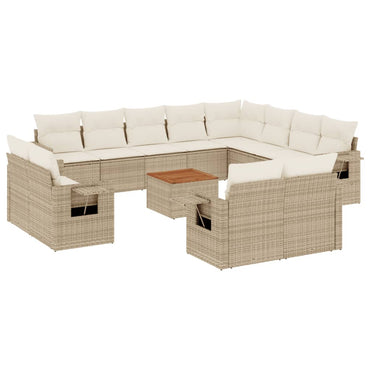 vidaXL Salon de jardin 13 pcs avec coussins Résine tressée Beige