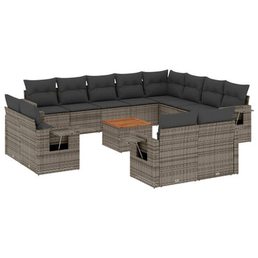 vidaXL Salon de jardin 13 pcs avec coussins Résine tressée Gris