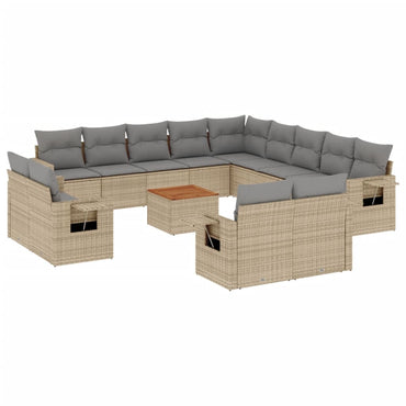 vidaXL Salon de jardin 14 pcs avec coussins beige résine tressée