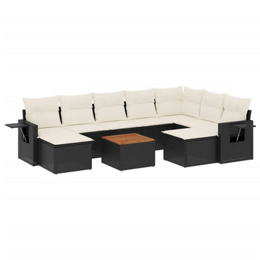 vidaXL Salon de jardin 10 pcs avec coussins Noir Résine tressée