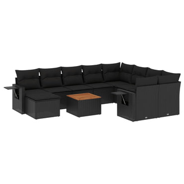 vidaXL Salon de jardin 11 pcs avec coussins Noir Résine tressée