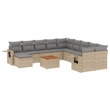 vidaXL Salon de jardin 12 pcs avec coussins résine tressée beige