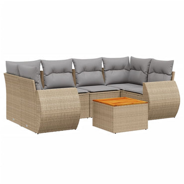 vidaXL 7-tlg. Garten-Sofagarnitur mit Kissen Beige Poly Rattan