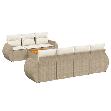 vidaXL 8-tlg. Garten-Sofagarnitur mit Kissen Beige Poly Rattan