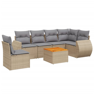 vidaXL 7-tlg. Garten-Sofagarnitur mit Kissen Beige Poly Rattan