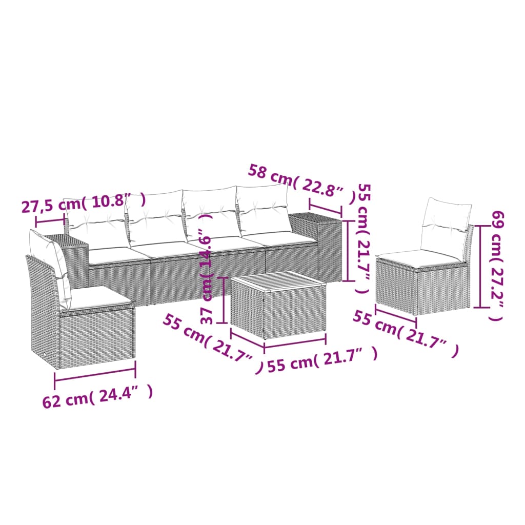 vidaXL Salon de jardin 7 pcs avec coussins Noir Résine tressée