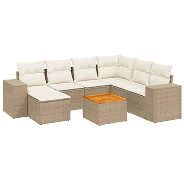 vidaXL 8-tlg. Garten-Sofagarnitur mit Kissen Beige Poly Rattan