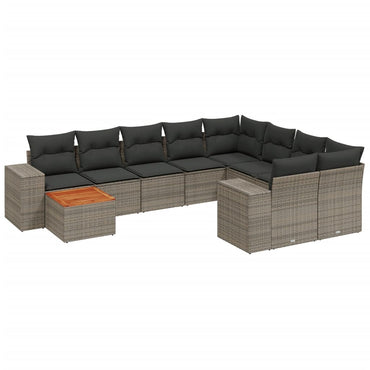 vidaXL 10-tlg. Garten-Sofagarnitur mit Kissen Grau Poly Rattan