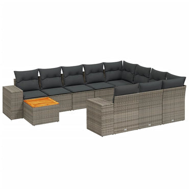 vidaXL 11-tlg. Garten-Sofagarnitur mit Kissen Grau Poly Rattan