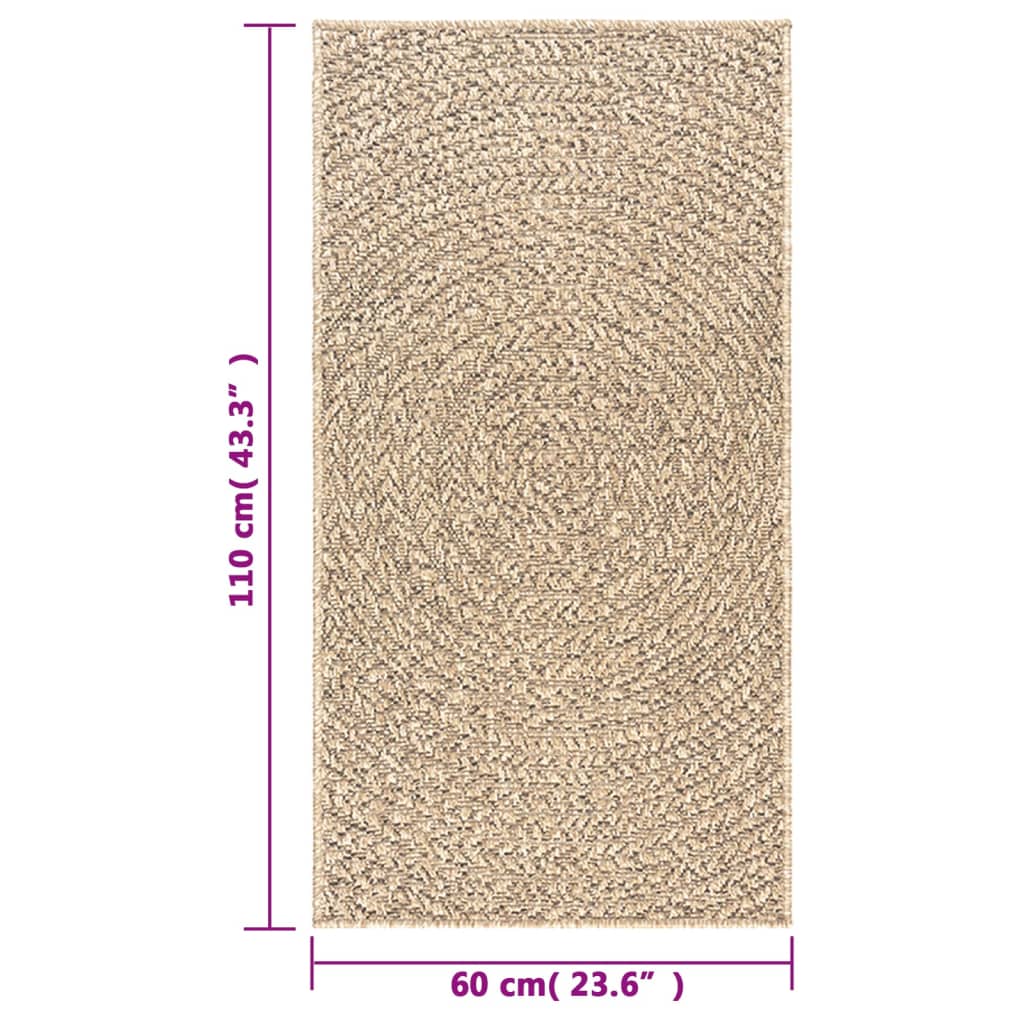 vidaXL Teppich ZIZUR 60x110 cm Jute-Optik Indoor und Outdoor