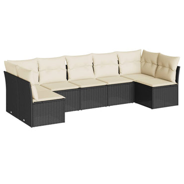 vidaXL Salon de jardin 7 pcs avec coussins Noir Résine tressée