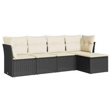 vidaXL Ensemble de canapés de jardin 5 pcs avec coussins, résine tressée noire