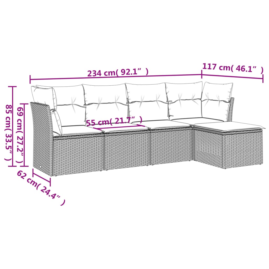 vidaXL Ensemble de canapés de jardin 5 pcs avec coussins, résine tressée noire