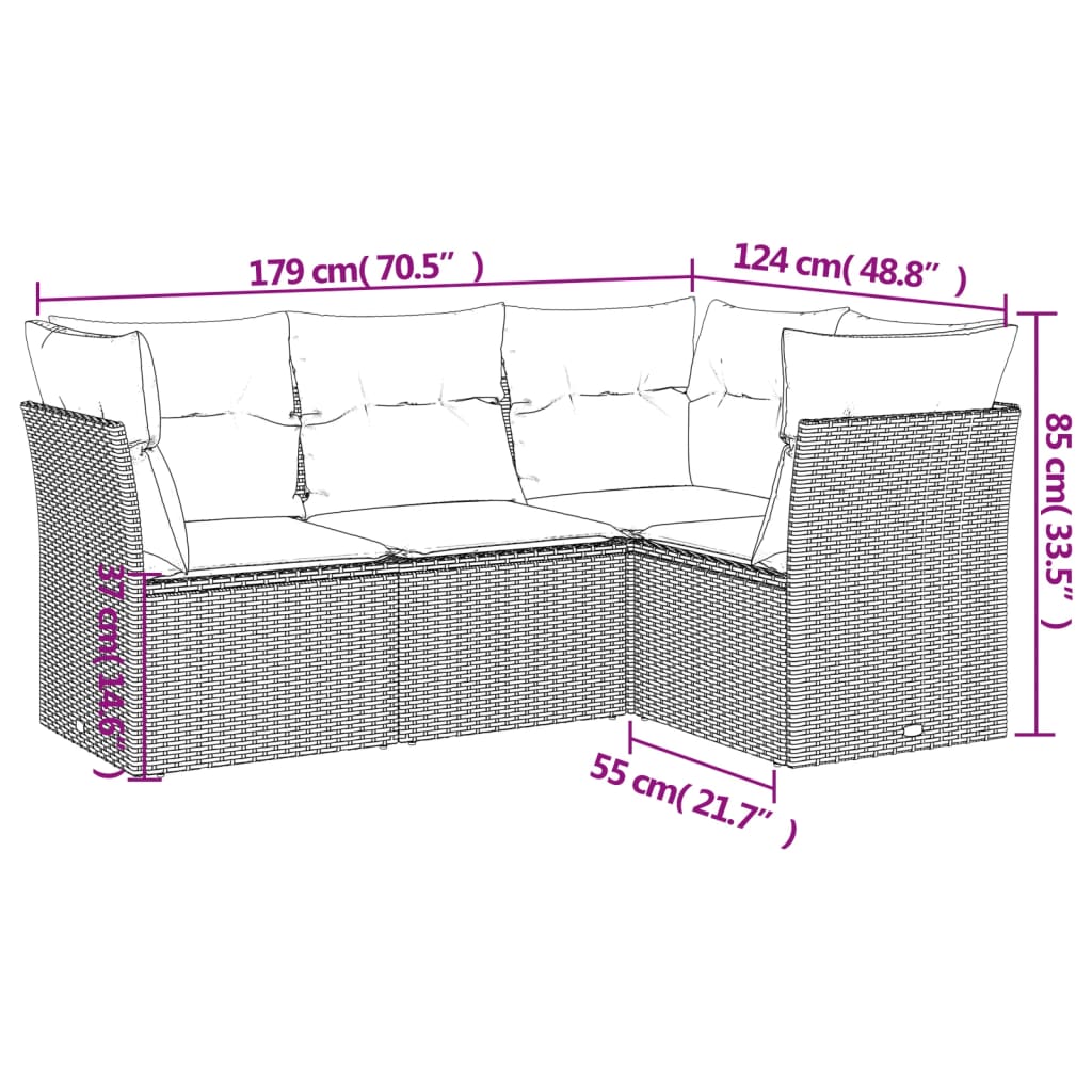 4-tlg. Garten-Sofagarnitur mit Kissen Schwarz Poly Rattan