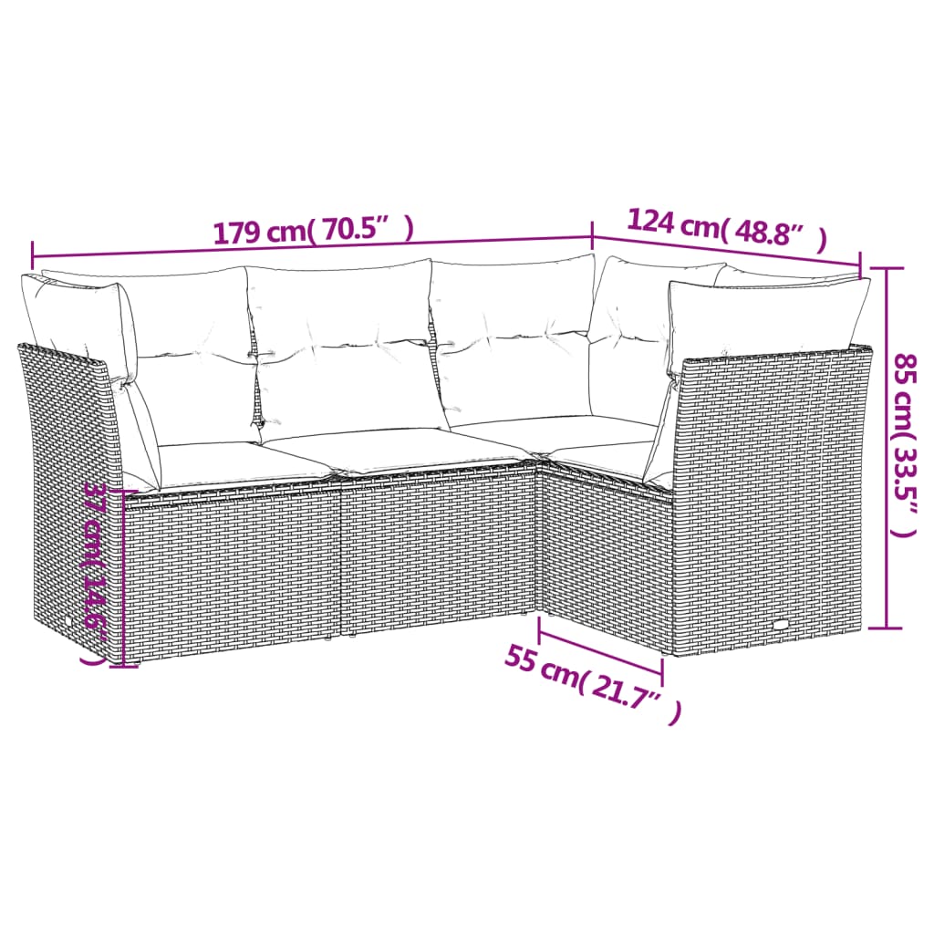 vidaXL Salon de jardin 4 pcs avec coussins Gris Résine tressée