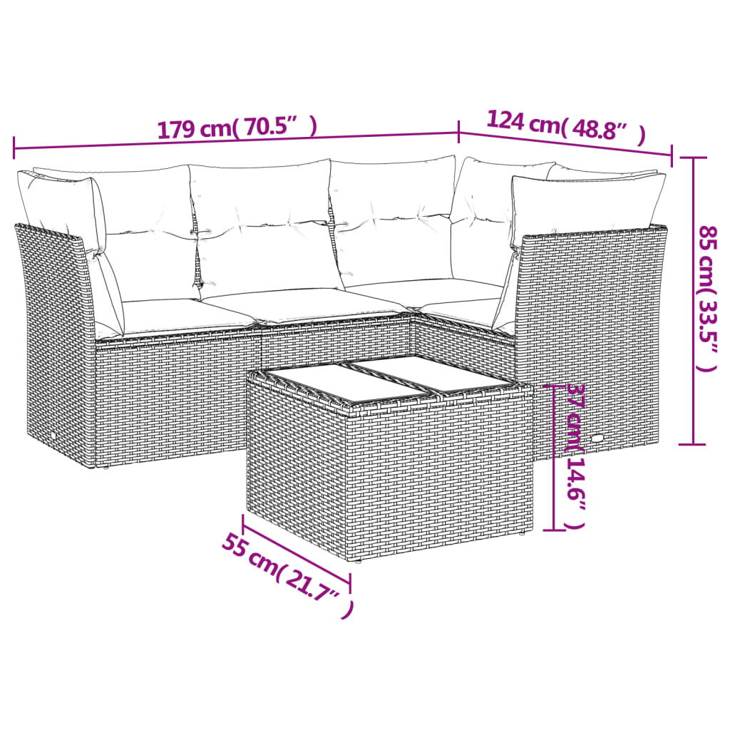 vidaXL Ensemble de canapés de jardin 5 pcs avec coussins, résine tressée noire