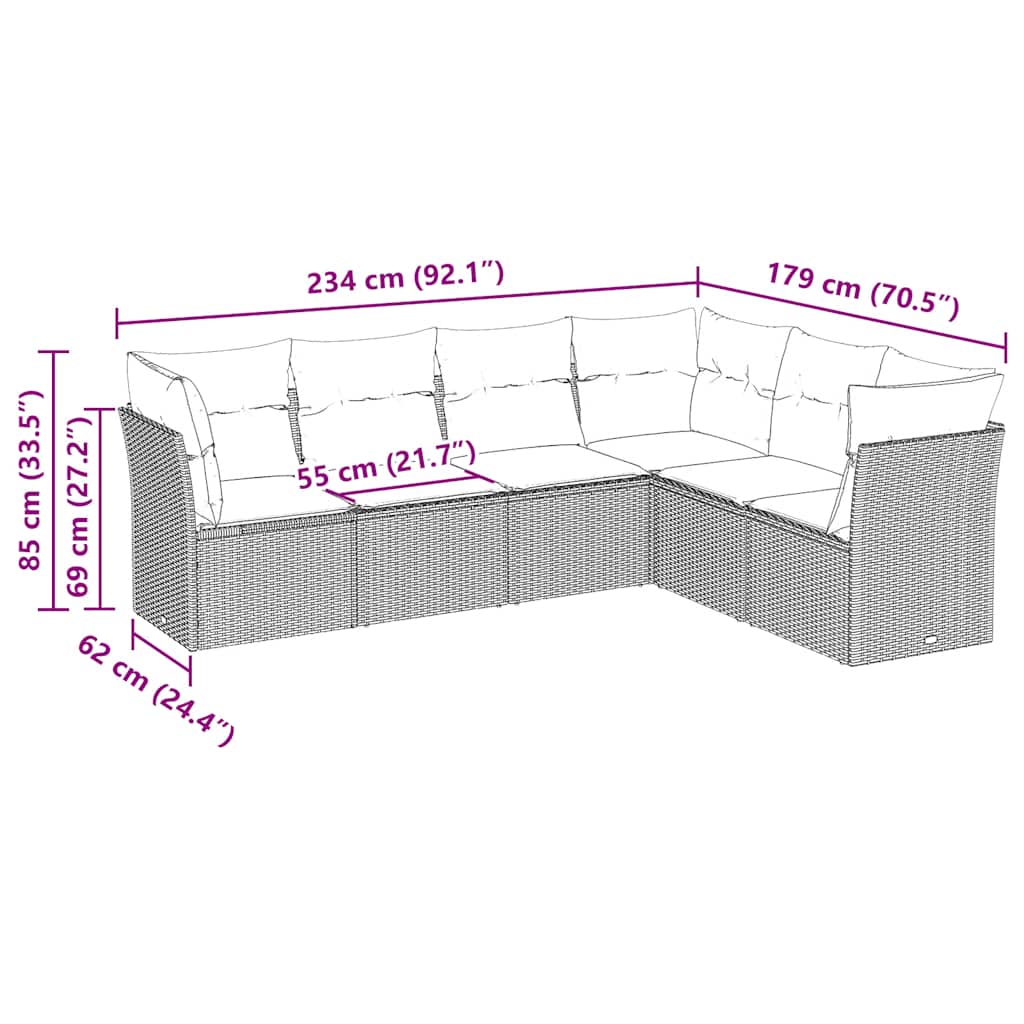 vidaXL Salon de jardin 6 pcs avec coussins Noir Résine tressée