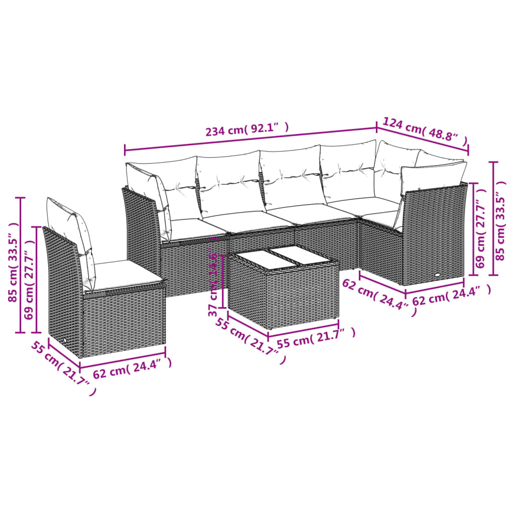 vidaXL Ensemble de canapés de jardin 7 pcs avec coussins Gris Résine tressée