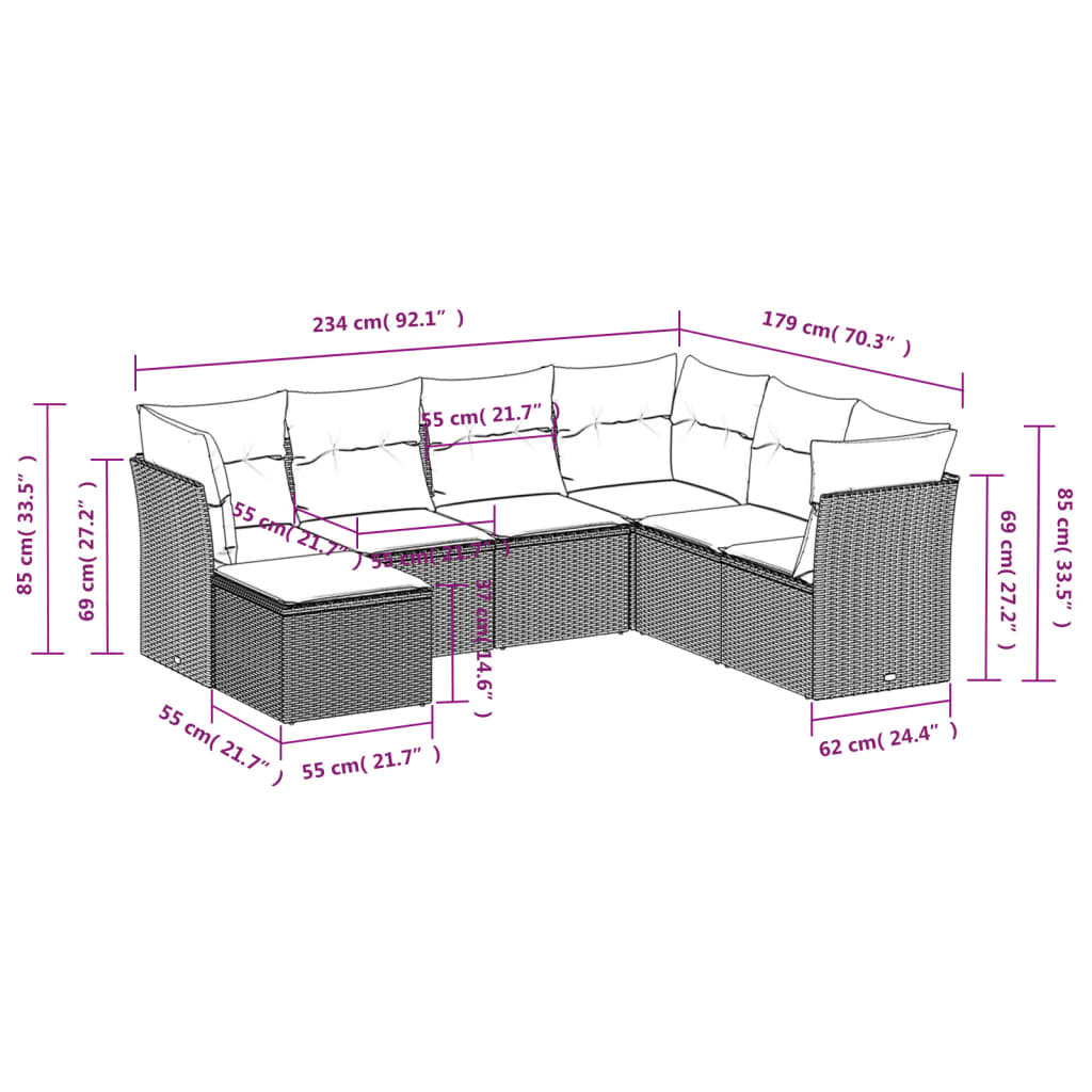 7-tlg. Garten-Sofagarnitur mit Kissen Beige Poly Rattan