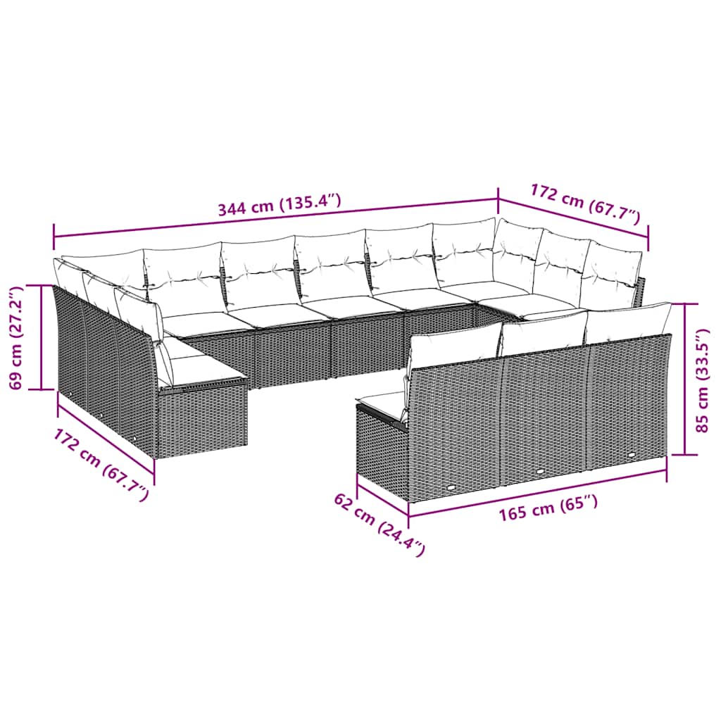 vidaXL Ensemble de canapés de jardin 13 pièces avec coussins résine tressée noire