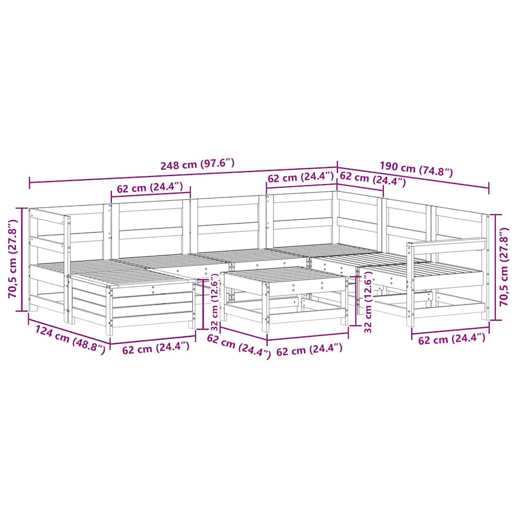 8-tlg. Garten-Sofagarnitur Kiefernholz Imprägniert