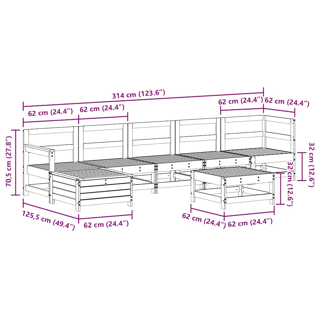 7-tlg. Garten-Lounge-Set Weiß Massivholz Kiefer