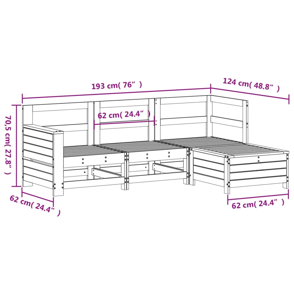 vidaXL 4-tlg. Garten-Sofagarnitur Weiß Massivholz Kiefer