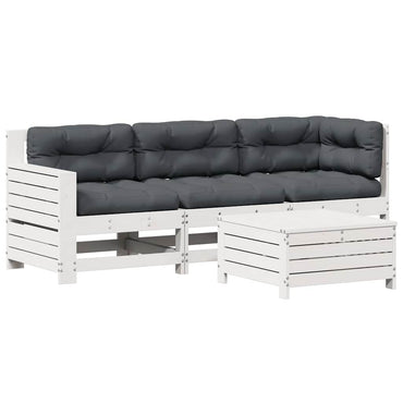 vidaXL Ensemble de salon de jardin 4 pcs avec coussins Blanc Bois de pin massif