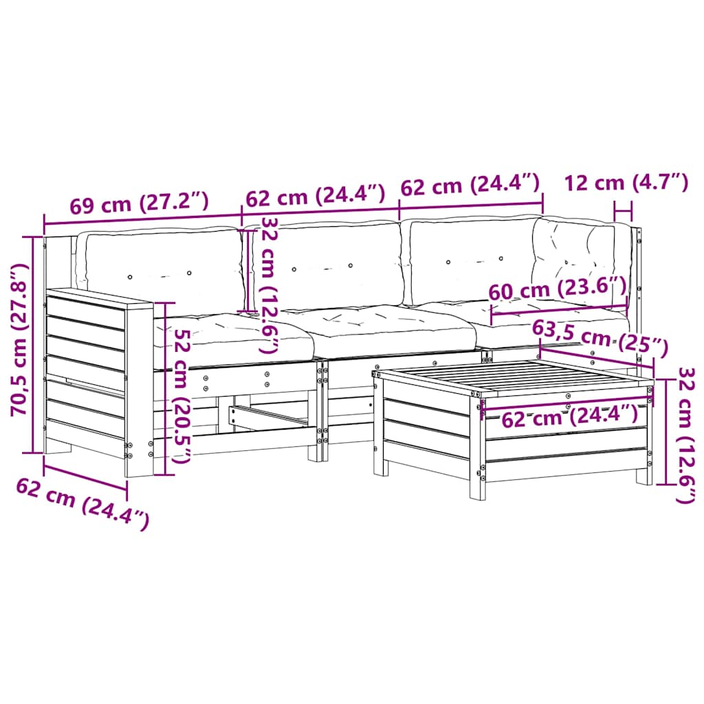 vidaXL Ensemble de salon de jardin 4 pcs avec coussins Blanc Bois de pin massif