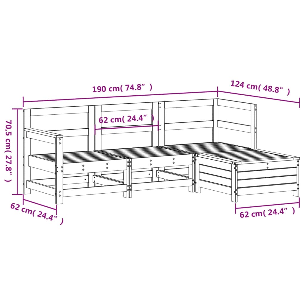 vidaXL 4-tlg. Garten-Sofagarnitur Weiß Massivholz Kiefer