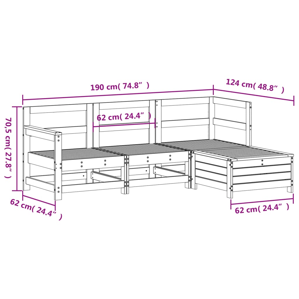 vidaXL 4-tlg. Garten-Sofagarnitur Massivholz Douglasie