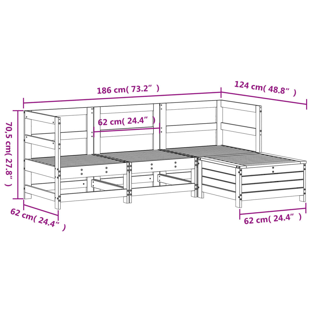 vidaXL 4-tlg. Garten-Sofagarnitur Weiß Massivholz Kiefer